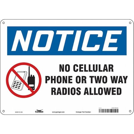 Condor Safety Sign Cell Phone, 10 in H, 14 in W, Aluminum, Horizontal Rectangle, English, 451P44 451P44