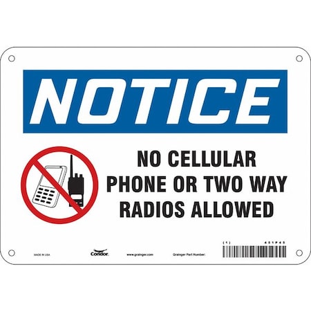 Condor Safety Sign Cell Phone, 7 in H, 10 in W, Polyethylene, Vertical Rectangle, English, 451P45 451P45