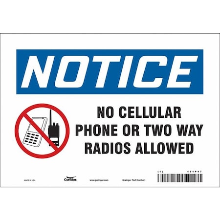 Condor Safety Sign Cell Phone, 7 in H, 10 in W, Vinyl, Vertical Rectangle, English, 451P47 451P47