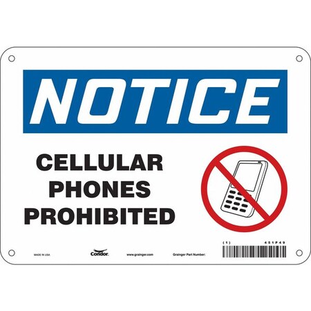 Condor Safety Sign Cell Phone, 7 in H, 10 in W, Aluminum, Vertical Rectangle, English, 451P49 451P49