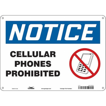 Condor Safety Sign Cell Phone, 10 in H, 14 in W, Aluminum, Horizontal Rectangle, English, 451P50 451P50