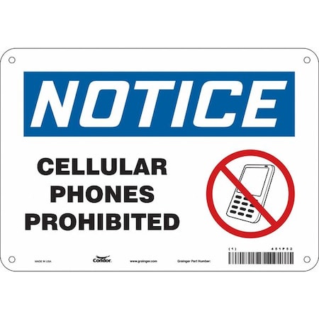 Condor Safety Sign Cell Phone, 7 in H, 10 in W, Polyethylene, Vertical Rectangle, English, 451P52 451P52