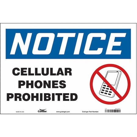 Condor Safety Sign Cell Phone, 12 in H, 18 in W, Vinyl, Horizontal Rectangle, English, 451P57 451P57