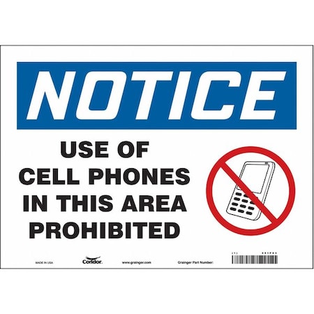 Condor Notice, Use Of Cell Phones In This Area Prohibited, 14 in W x 10 in H, Vinyl, 451P63 451P63