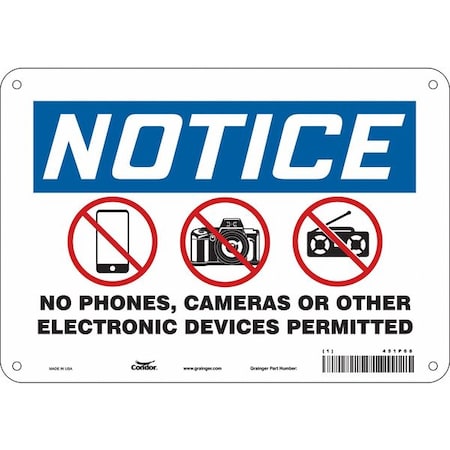 Condor Notice, No Phones, Cameras Or Other Electronic Devices Permitted, 10 in x 7 in, Polyethylene, 451P68 451P68