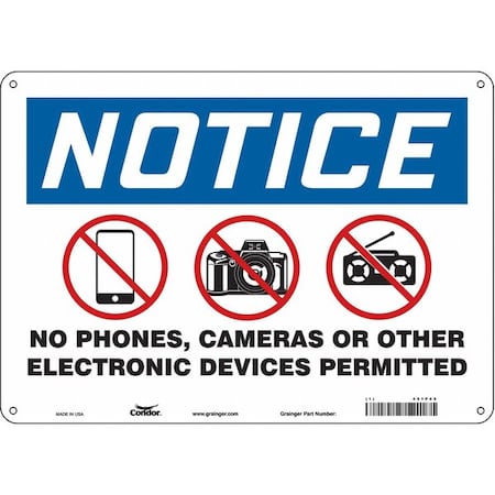 Condor No Phones, Cameras Or Other Electronic Devices Permitted, Polyethylene, 10 in x 14 in 451P69