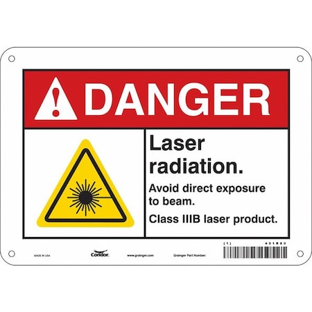 Condor Laser Warning Sign, 7 in H, 10 in W, Aluminum, Vertical Rectangle, 451R80 451R80