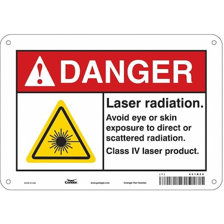 Condor Laser Warning Sign, 7 in H, 10 in W, Polyethylene, Vertical Rectangle, 451R88 451R88