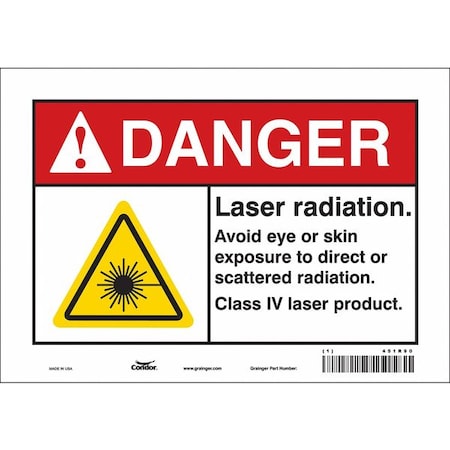 Condor Laser Warning Sign, 7 in H, 10 in W, Vinyl, Vertical Rectangle, 451R90 451R90