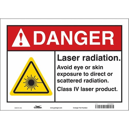 Condor Laser Warning Sign, 10 in H, 14 in W, Vinyl, Horizontal Rectangle, 451R91 451R91