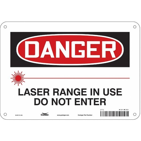Condor Laser Warning Sign, 7 in H, 10 in W, Aluminum, Vertical Rectangle, 451R92 451R92