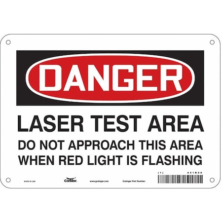 Condor Laser Warning Sign, 7 in H, 10 in W, Aluminum, Vertical Rectangle, 451R98 451R98
