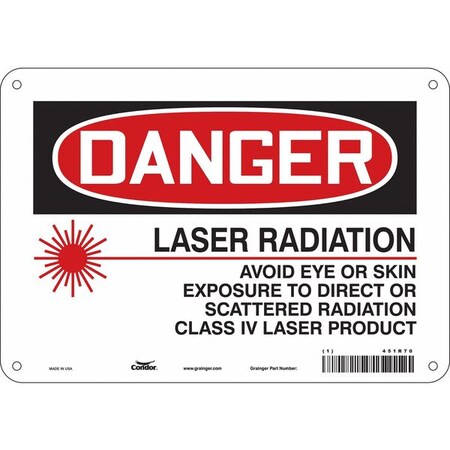 Condor Laser Warning Sign, 7 in H, 10 in W, Polyethylene, Vertical Rectangle, 451R70 451R70