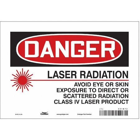 Condor Laser Warning Sign, 7 in H, 10 in W, Vinyl, Vertical Rectangle, 451R72 451R72