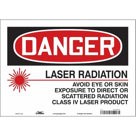 Condor Laser Warning Sign, 10 in H, 14 in W, Vinyl, Horizontal Rectangle, 451R73 451R73
