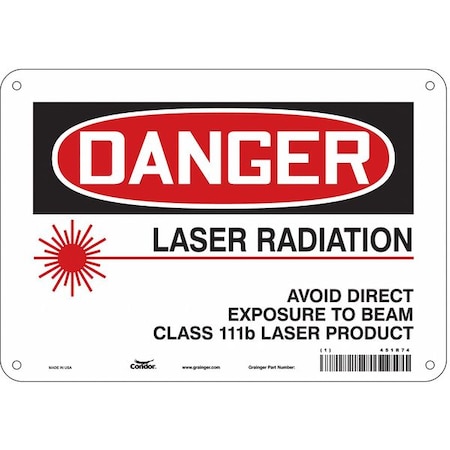 Condor Laser Warning Sign, 7 in H, 10 in W, Aluminum, Vertical Rectangle, 451R74 451R74