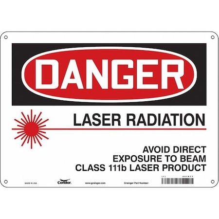 Condor Laser Warning Sign, 10 in H, 14 in W, Polyethylene, Horizontal Rectangle, 451R77 451R77