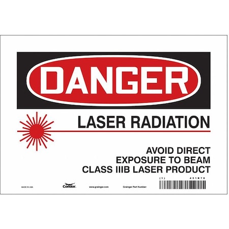 Condor Laser Warning Sign, 7 in H, 10 in W, Vinyl, Vertical Rectangle, 451R78 451R78