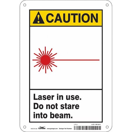 Condor Laser Warning Sign, 10 in H, 7 in W, Polyethylene, Horizontal Rectangle, 451R06 451R06