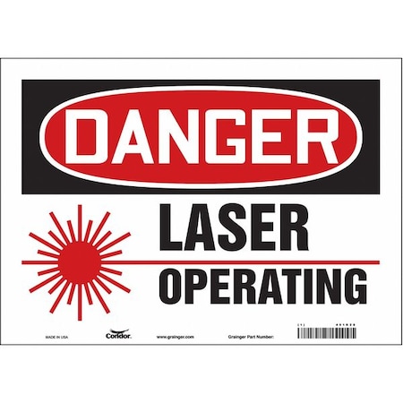 Condor Laser Warning Sign, 10 in H, 14 in W, Vinyl, Horizontal Rectangle, 451R28 451R28