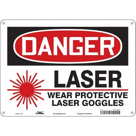 Condor Laser Warning Sign, 10 in H, 14 in W, Polyethylene, Horizontal Rectangle, 451R46 451R46