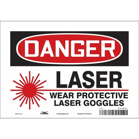 Condor Laser Warning Sign, 7 in H, 10 in W, Vinyl, Vertical Rectangle, 451R47 451R47