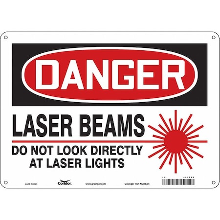Condor Laser Warning Sign, 10 in H, 14 in W, Aluminum, Horizontal Rectangle, 451R50 451R50