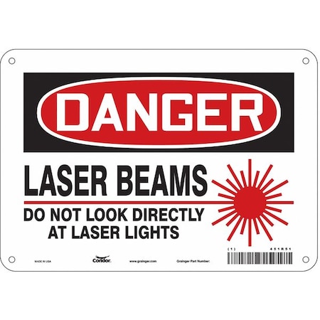 Condor Laser Warning Sign, 7 in H, 10 in W, Polyethylene, Vertical Rectangle, 451R51 451R51