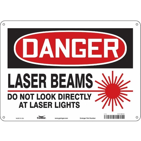 Condor Laser Warning Sign, 10 in H, 14 in W, Polyethylene, Horizontal Rectangle, 451R52 451R52