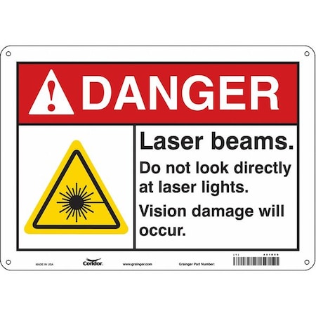 Condor Laser Warning Sign, 10 in H, 14 in W, Aluminum, Horizontal Rectangle, 451R56 451R56