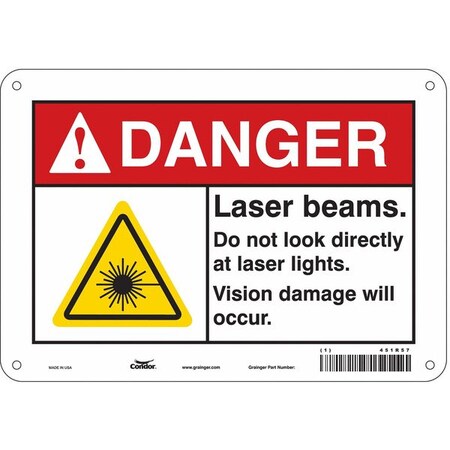 Condor Laser Warning Sign, 7 in H, 10 in W, Polyethylene, Vertical Rectangle, 451R57 451R57
