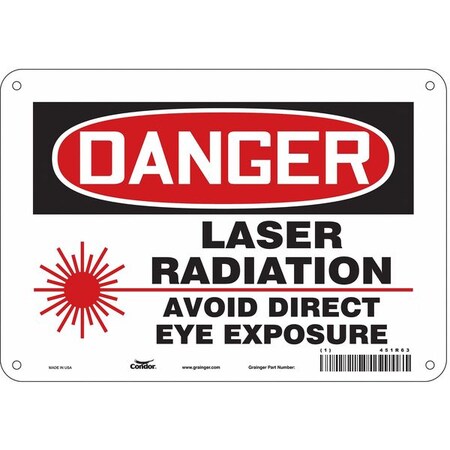 Condor Laser Warning Sign, 7 in H, 10 in W, Polyethylene, Vertical Rectangle, 451R63 451R63