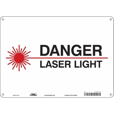 Condor Laser Warning Sign, 10 in H, 14 in W, Aluminum, Horizontal Rectangle, 451T13 451T13