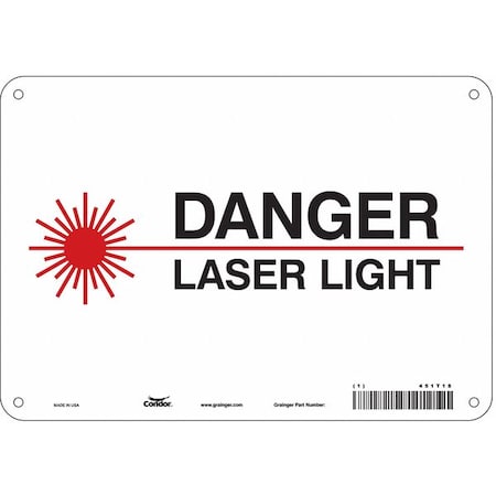 Condor Laser Warning Sign, 7 in H, 10 in W, Polyethylene, Vertical Rectangle, 451T18 451T18