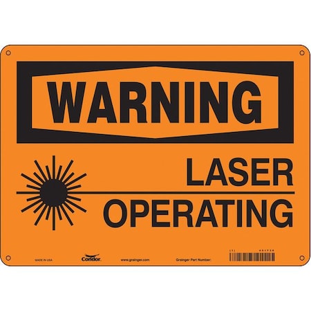 Condor Laser Warning Sign, 10 in H, 14 in W, Aluminum, Horizontal Rectangle, 451T30 451T30