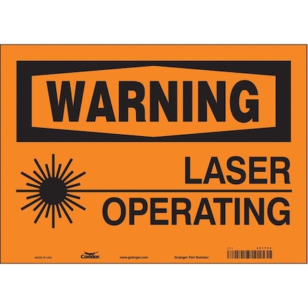 Condor Laser Warning Sign, 10 in H, 14 in W, Vinyl, Horizontal Rectangle, 451T34 451T34