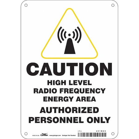 Condor Safety Sign Radiofrequency/Microwave, 10 in Height, 7 in Width, Aluminum, Horizontal Rectangle 451W89
