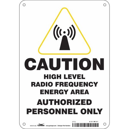 Condor Safety Sign Radiofrequency/Microwave, 10 in Height, 7 in Width, Polyethylene, Horizontal Rectangle 451W91