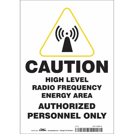 Condor Safety Sign Radiofrequency/Microwave, 10 in Height, 7 in Width, Vinyl, Horizontal Rectangle 451W93