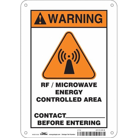 Condor Safety Sign Radiofrequency/ Microwave, 10 in H, 7 in W, Polyethylene, Horizontal Rectangle, 451X96 451X96