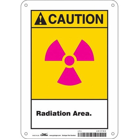 Condor Radiation Safety Sign, 10 in H, 7 in W, Aluminum, Horizontal Rectangle, 451Y90 451Y90
