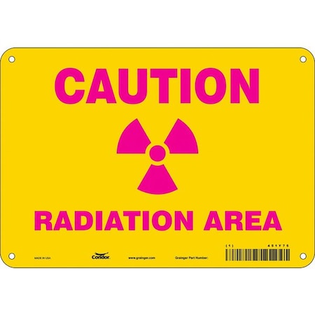 Condor Radiation Safety Sign, 7 in H, 10 in W, Aluminum, Vertical Rectangle, 451Y75 451Y75
