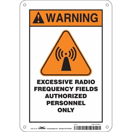 Condor Safety Sign Radiofrequency/ Microwave, 10 in H, 7 in W, Aluminum, Horizontal Rectangle, 451Y01 451Y01