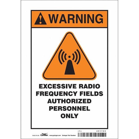 Condor Safety Sign Radiofrequency/ Microwave, 10 in H, 7 in W, Vinyl, Horizontal Rectangle, 451Y06 451Y06