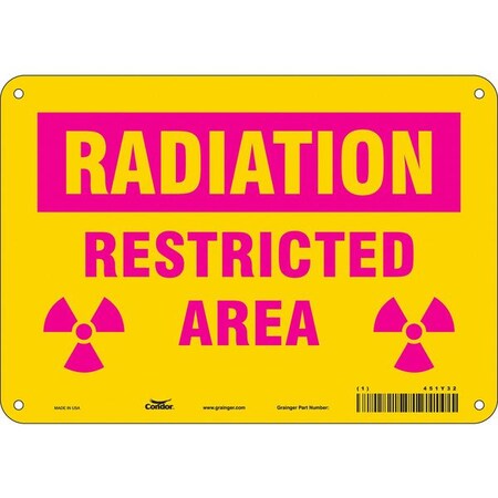 Condor Radiation Safety Sign, 7 in H, 10 in W, Aluminum, Vertical Rectangle, 451Y32 451Y32