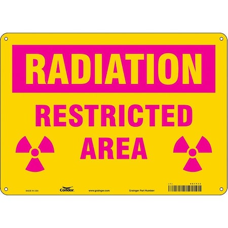 Condor Radiation Safety Sign, 10 in H, 14 in W, Aluminum, Horizontal Rectangle, 451Y33 451Y33