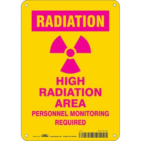 Condor Radiation Safety Sign, 10 in H, 7 in W, Aluminum, Horizontal Rectangle, 451Y38 451Y38