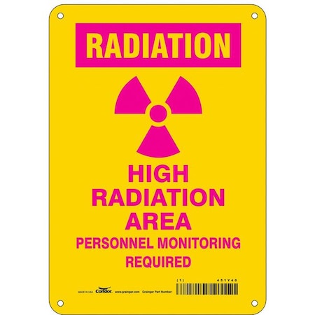 Condor Radiation Safety Sign, 10 in H, 7 in W, Polyethylene, Horizontal Rectangle, 451Y40 451Y40