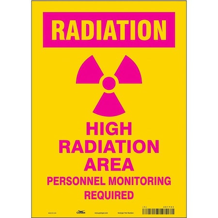 Condor Radiation Safety Sign, 14 in H, 10 in W, Vinyl, Vertical Rectangle, 451Y43 451Y43