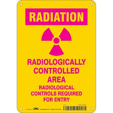 Condor Radiation Safety Sign, 10 in H, 7 in W, Polyethylene, Horizontal Rectangle, 451Y52 451Y52